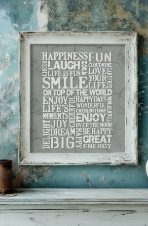 WordArt-Schablone „Happiness & Smile“ – Moderne Typografie - 4 Größen