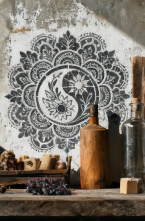 Yin & Yang Blütenmandala – Symmetrische Harmony-Schablone - 4 Größen müßen geändert werden da quadratisch! Masse kommen noch!