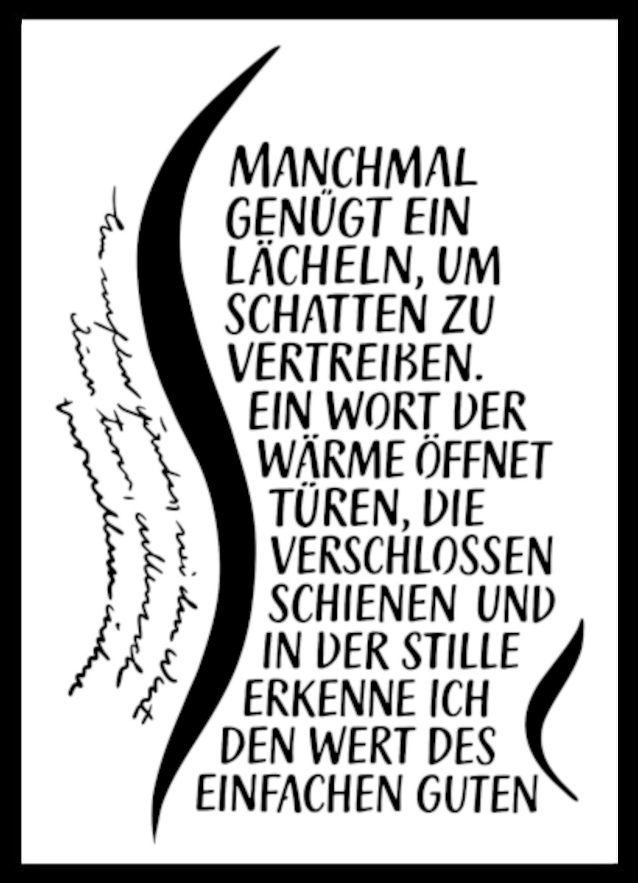 Ein Lächeln vertreibt Schatten – Text & Schwungform Schablone - 4 Größen