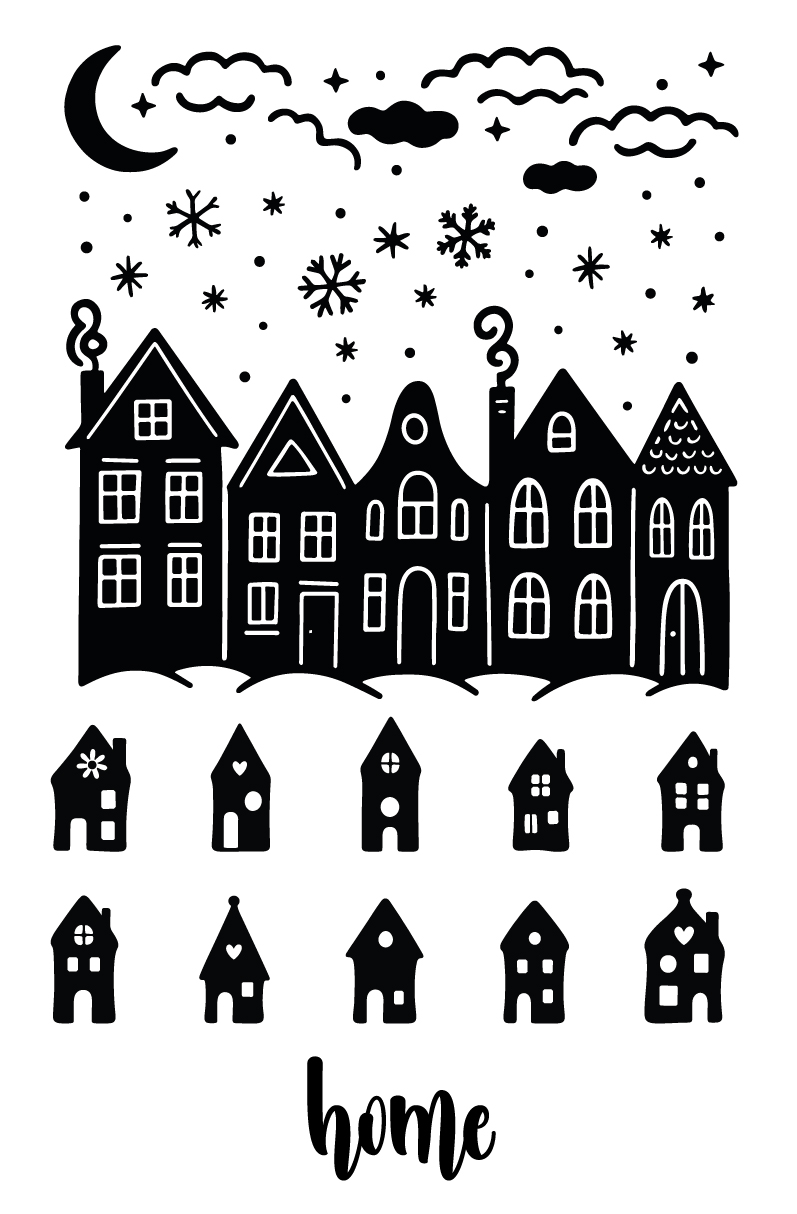 Zauberhaftes Winterhaus-Set - Selbstklebende Siebdruck-Schablone