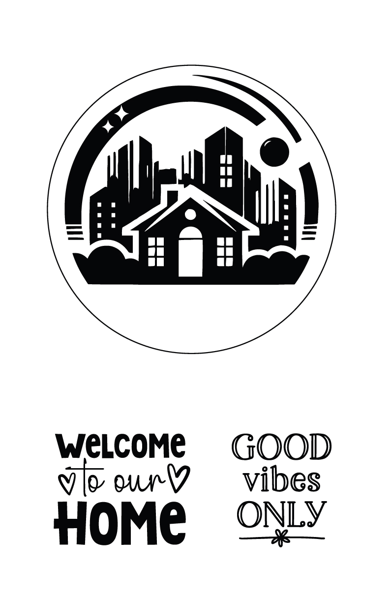 „Good Vibes Only – Stadt & Haus Rundschablone“ - Selbstklebende Siebdruck-Schablone