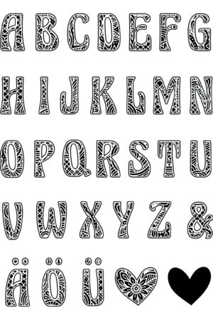 Kreative Buchstaben Schablone  Zentangle Typo Stencil - Selbstklebende Siebdruck-Schablone