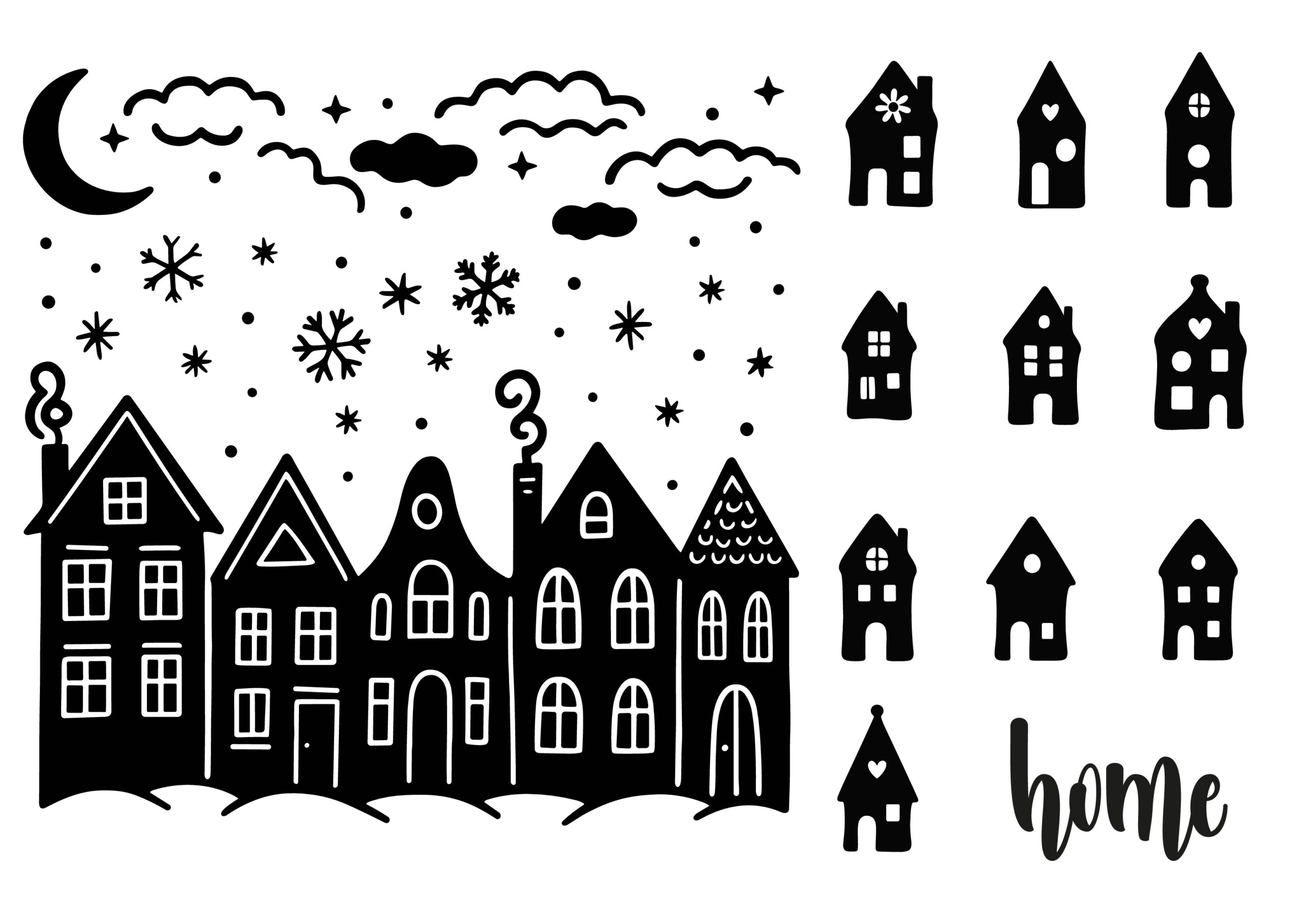Zauberhaftes Winterhaus-Set - Selbstklebende Siebdruck-Schablone – Bild 2
