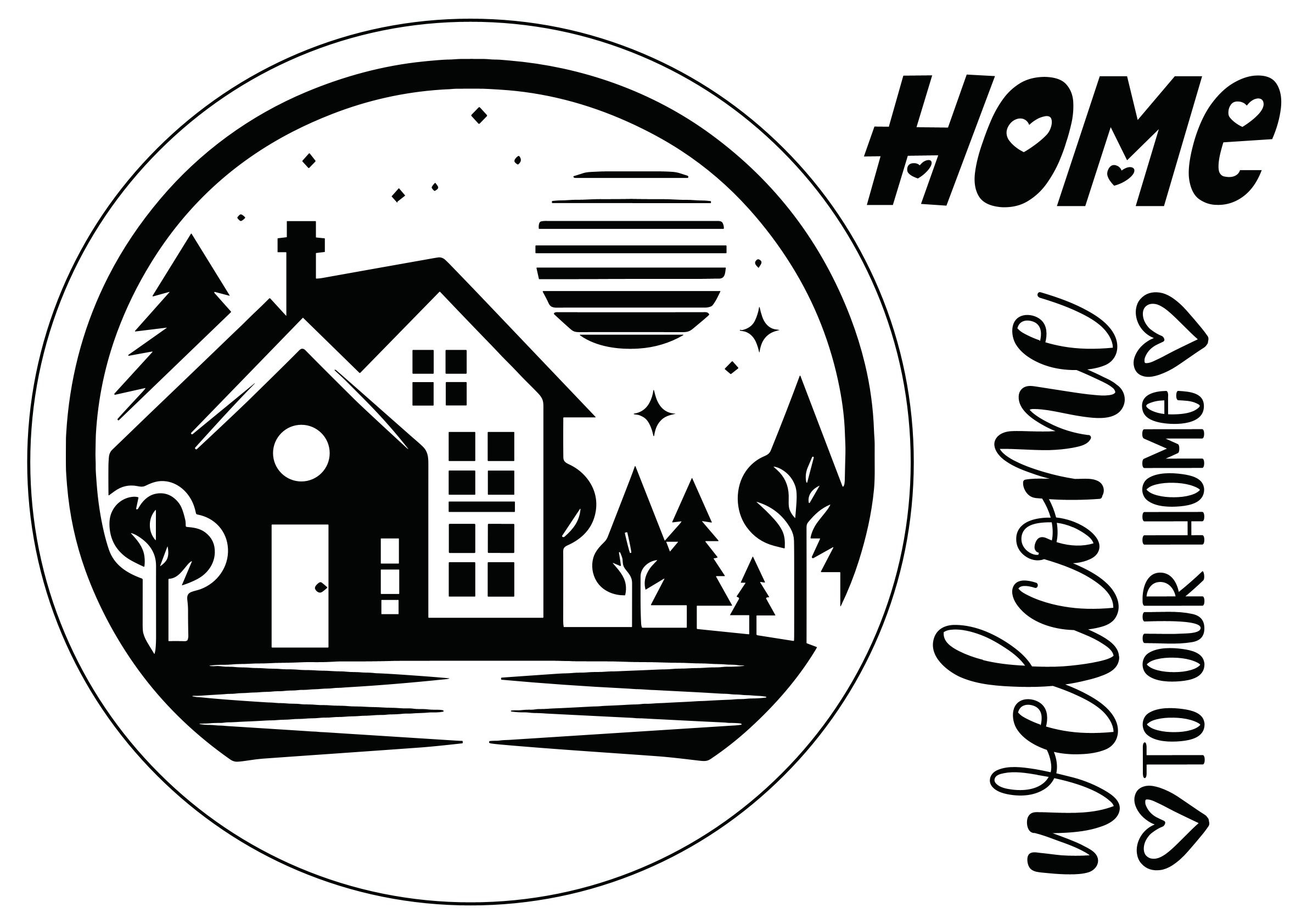 „Willkommenskranz – Hausmotiv groß“ Selbstklebende Siebdruck-Schablone – Bild 2