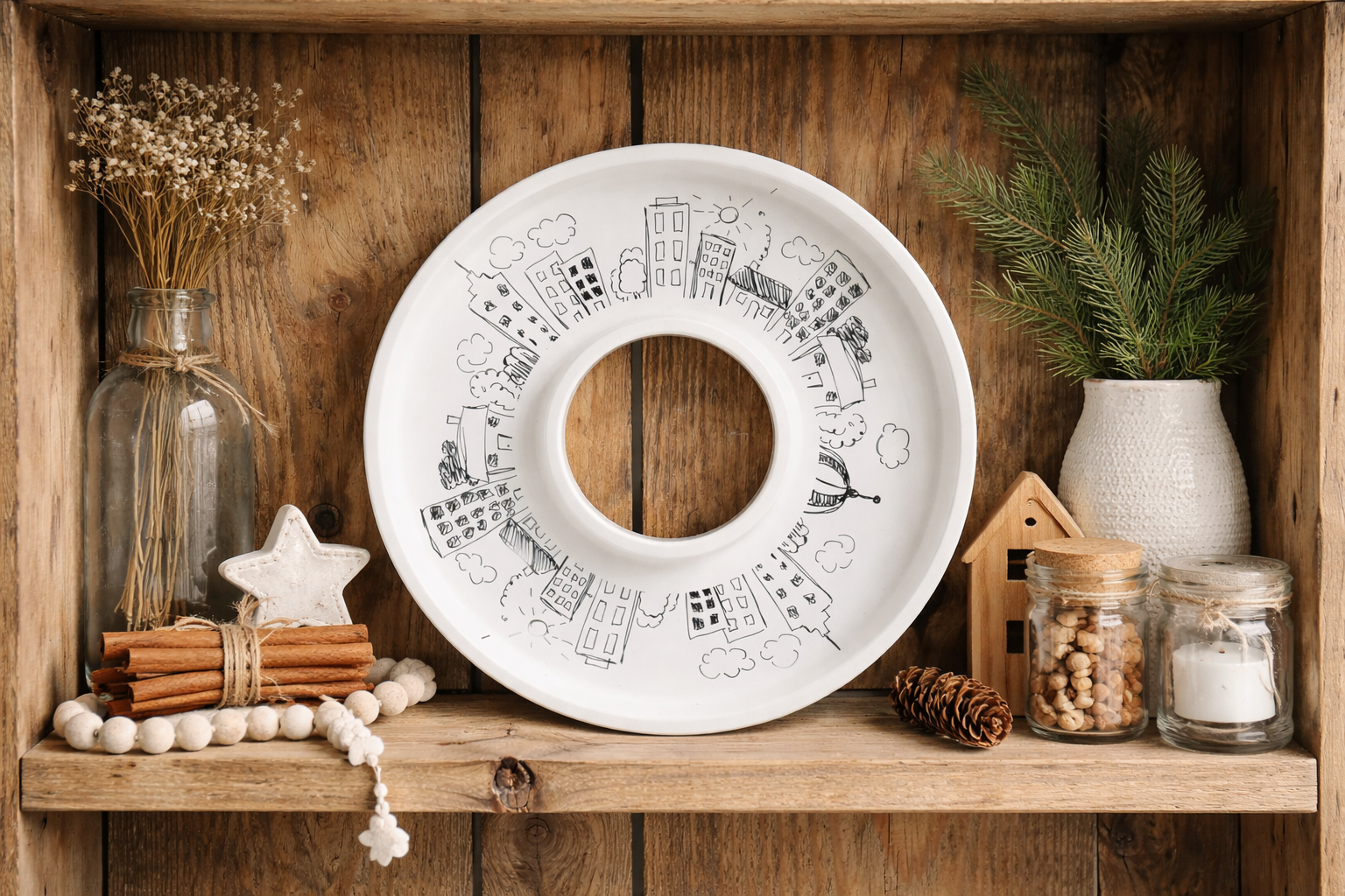 „Home Sweet Home – Städtekranz" - Selbstklebende Siebdruck-Schablone