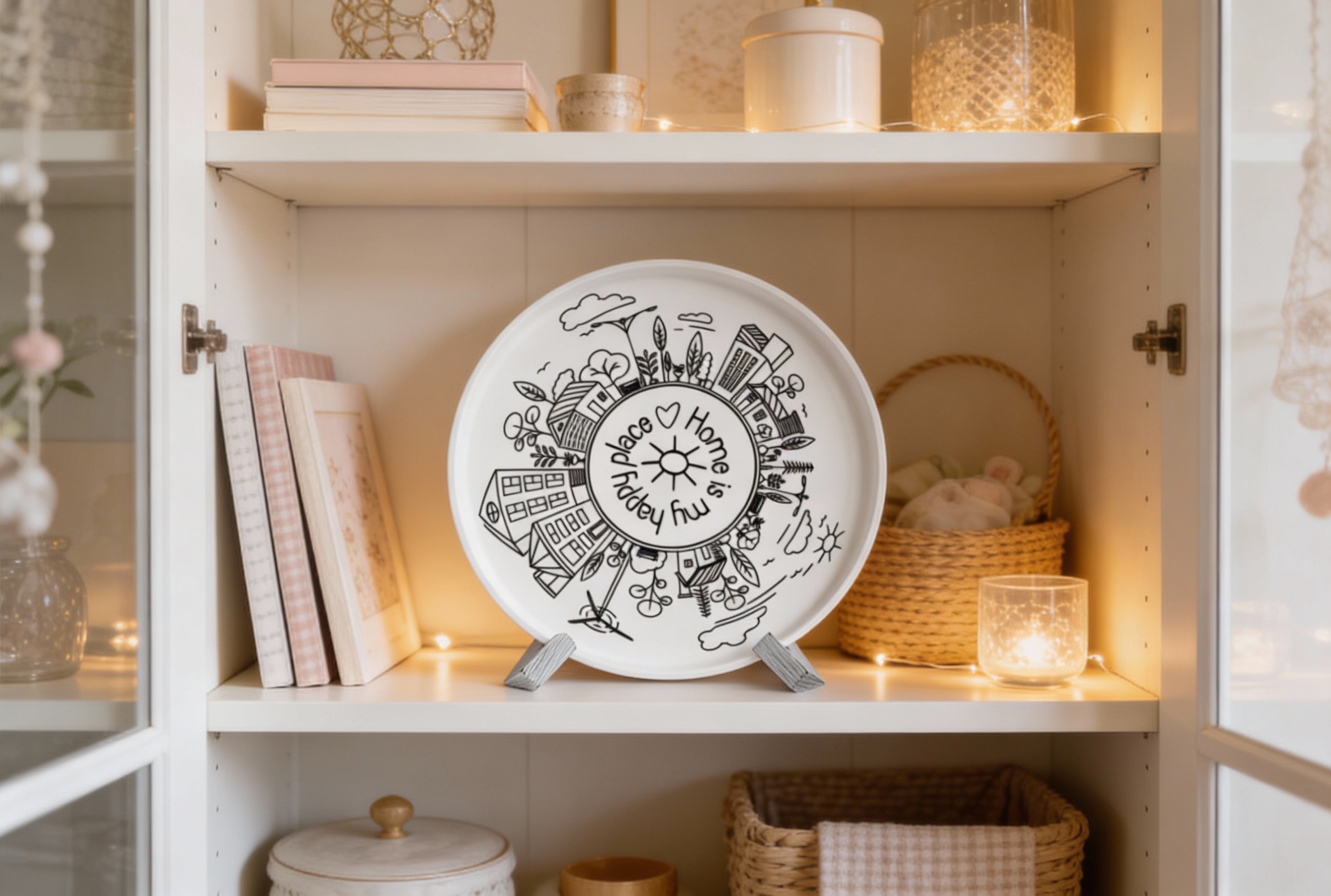 Selbstklebende Siebdruck-Schablone -„Wohlfühlzuhause – Verspieltes Stadt- und Naturmotiv“ – Bild 6