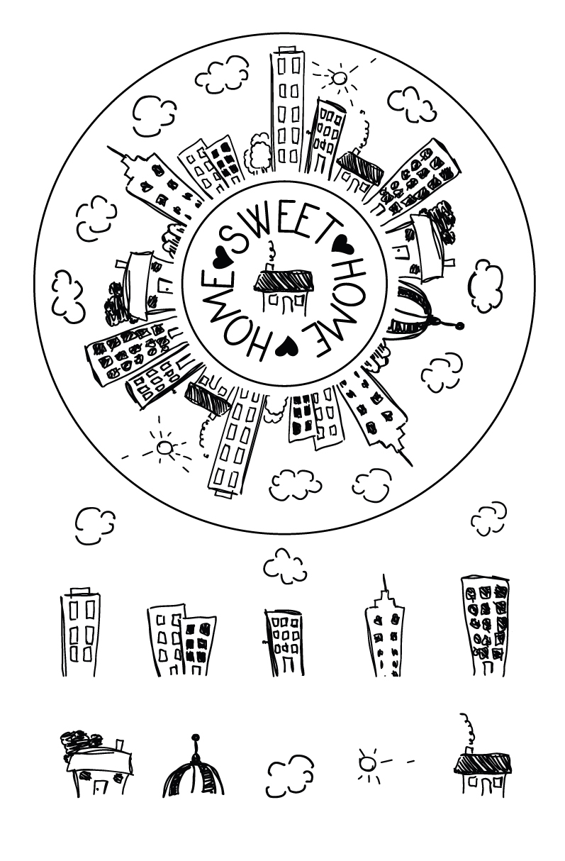 „Home Sweet Home – Städtekranz" - Selbstklebende Siebdruck-Schablone – Bild 4