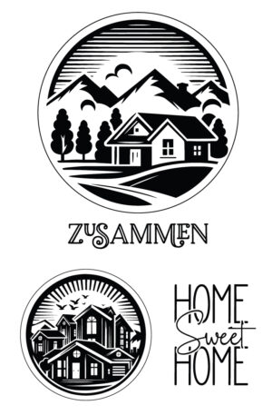 Häuserliebe - Home sweet Home - Zusammen - Selbstklebende Siebdruck-Schablone