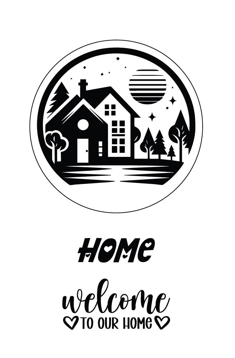 „Willkommenskranz – Hausmotiv groß“ Selbstklebende Siebdruck-Schablone