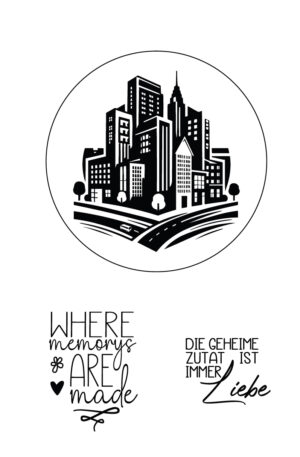 Citylove – Moderne Skyline mit Text - Selbstklebende Siebdruck-Schablone