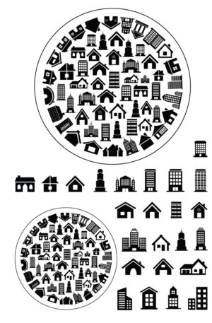 Häuser Vielfalt – Kreativschablone Rund - Selbstklebende Siebdruck-Schablone