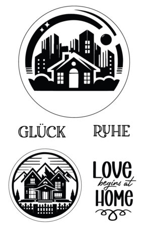 City • Home • Harmony - Love begins at home - Glück-Ruhe - Selbstklebende Siebdruck-Schablone
