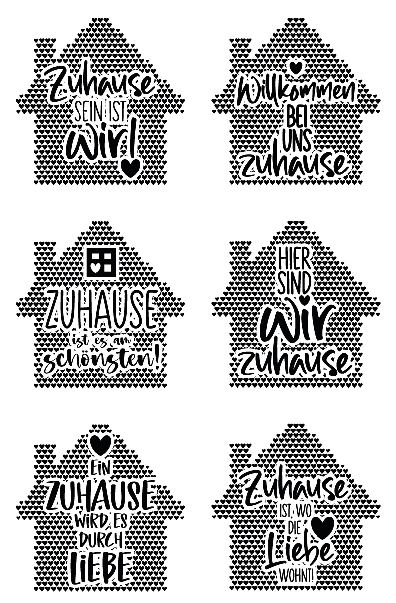 Selbstklebende Siebdruck-Schablone - „Herzhaus Designbundle – Schöne Sprüche für dein Zuhause“
