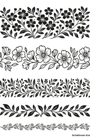 Selbstklebende Siebdruck-Schablone - „Florale Baderole mit 5 Designs“