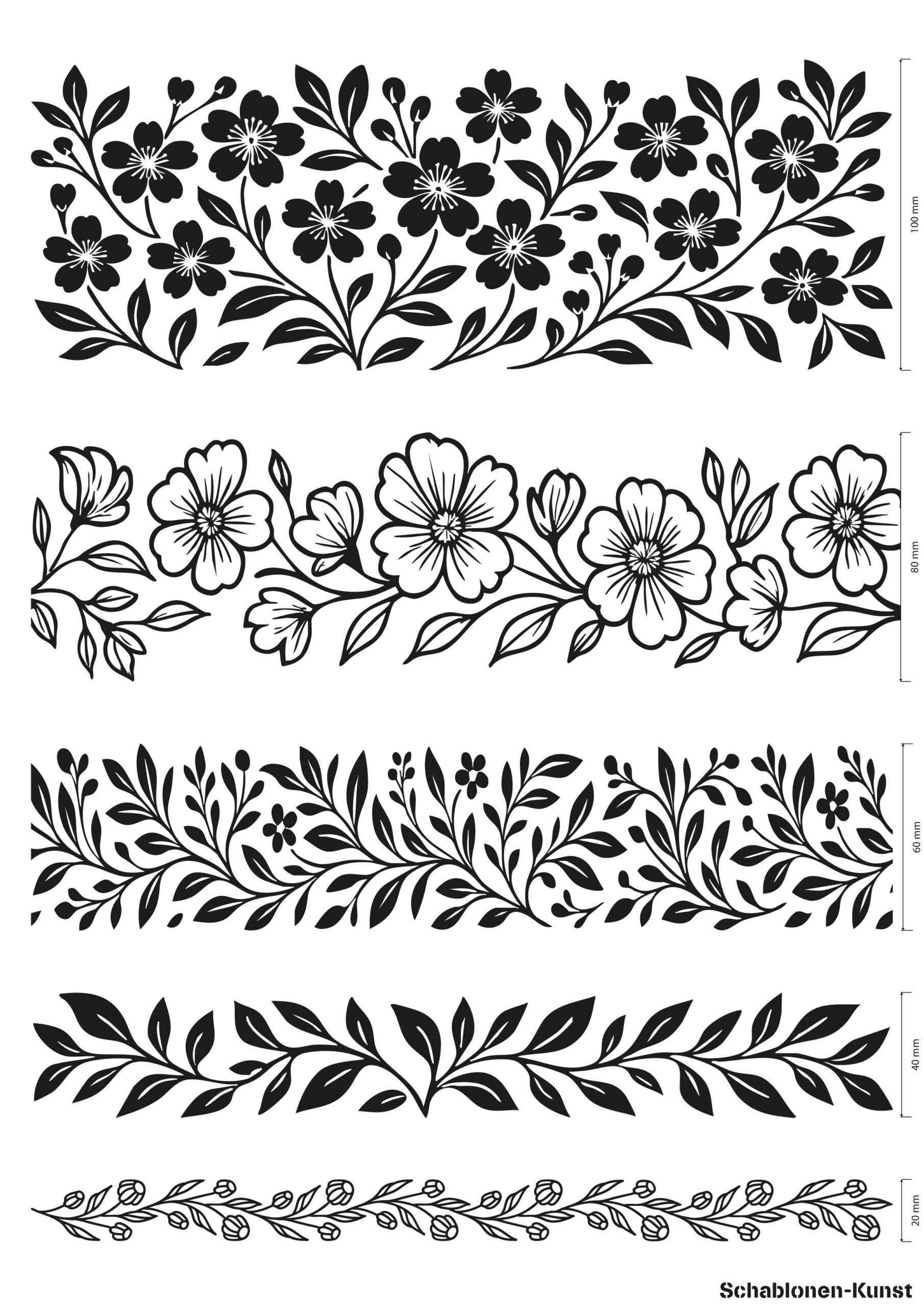 Selbstklebende Siebdruck-Schablone - „Florale Baderole mit 5 Designs“