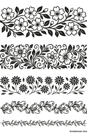 Selbstklebende Siebdruck-Schablone - „Bordürenmix Floral – 5 Designs“