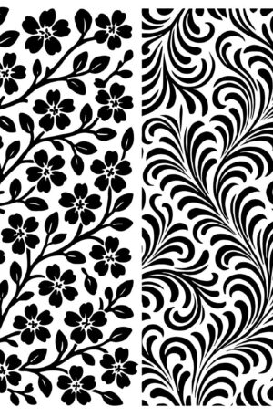 Selbstklebende Siebdruck-Schablone - „Flower Garden & Swirl Design“